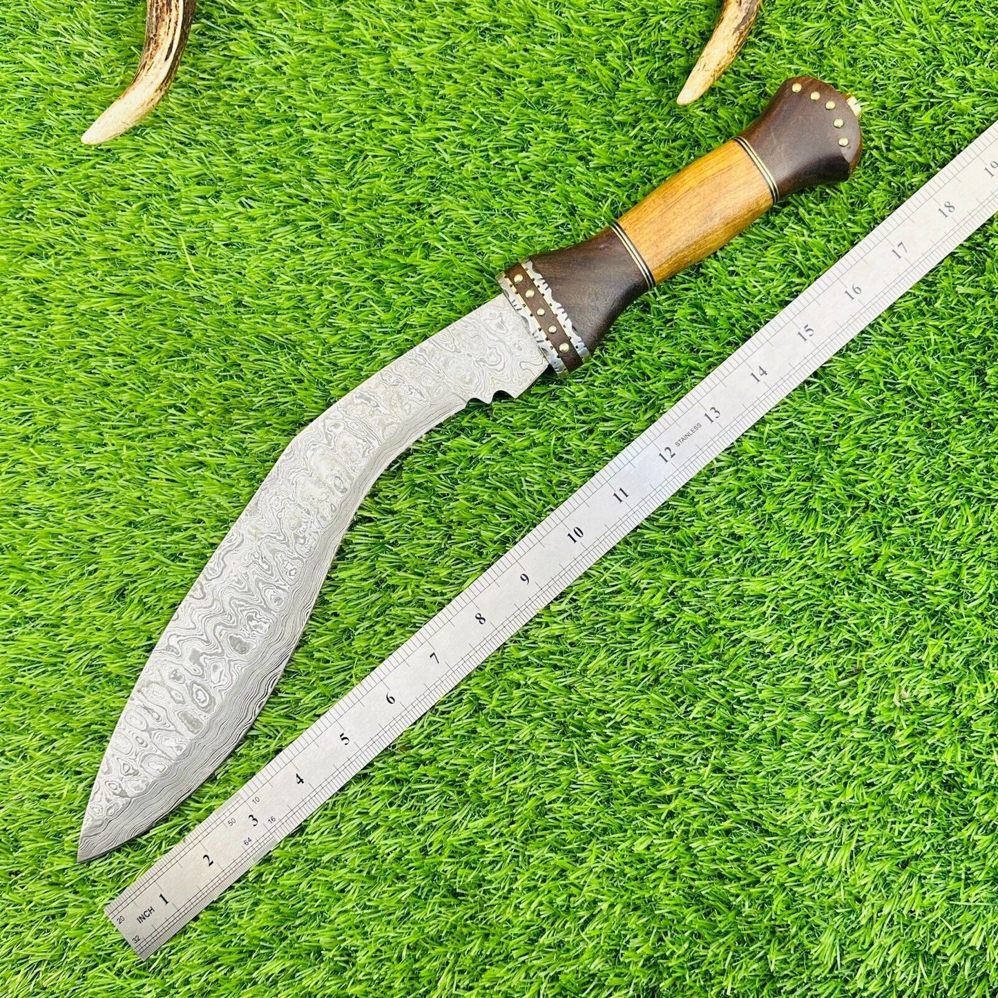 Heritage Forge Mountain Cleaver Damascus Kukri Bowie Knife with Wood Handle