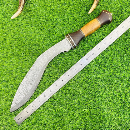 Heritage Forge Mountain Cleaver Damascus Kukri Bowie Knife with Wood Handle