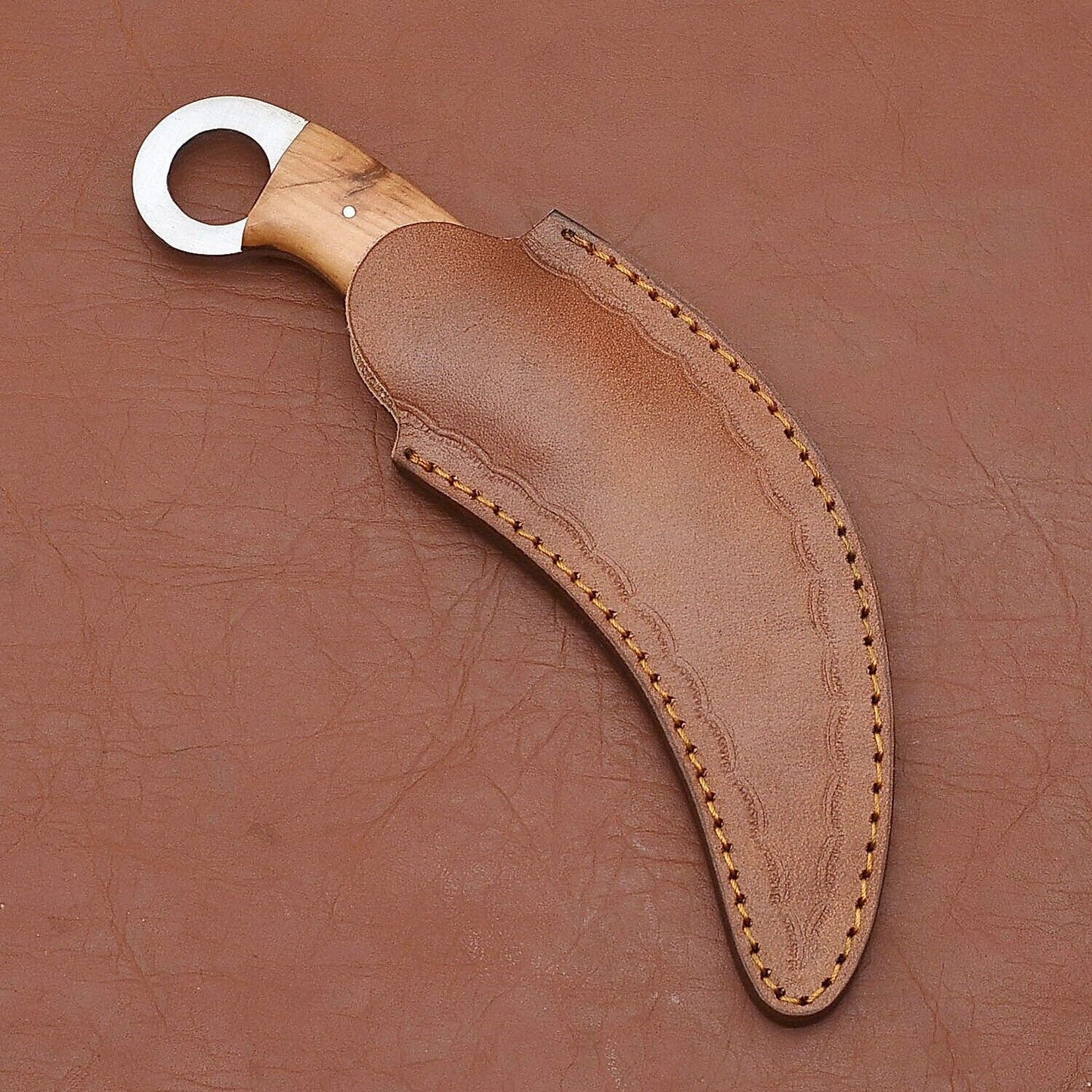Handmade Damascus Steel Karambit Knife with Wood Handle  9” Best Karambit