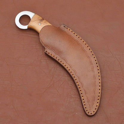 Handmade Damascus Steel Karambit Knife with Wood Handle  9” Best Karambit