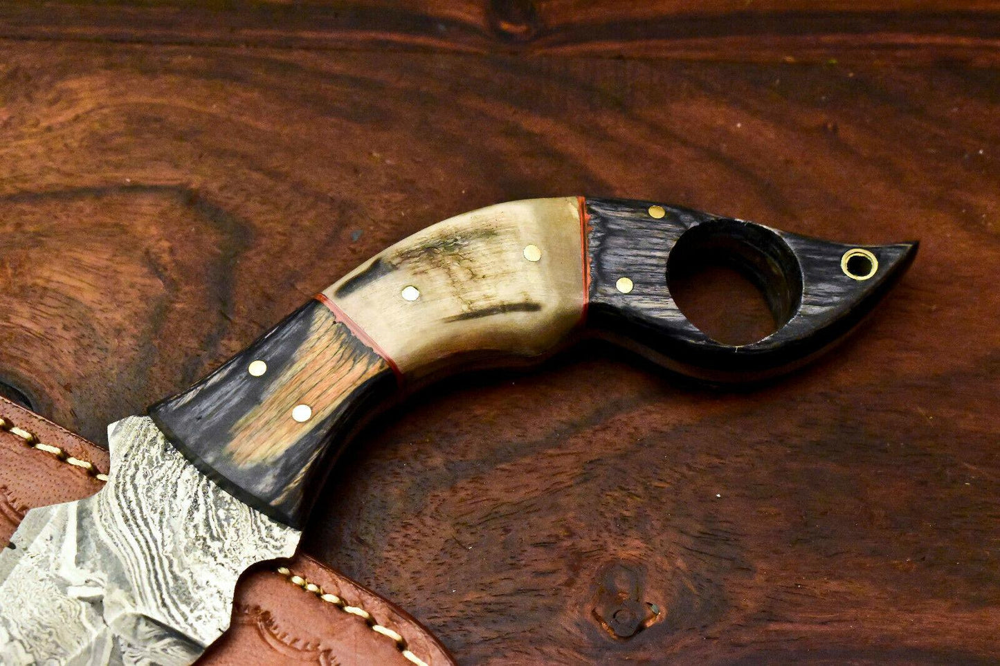 Handmade Damascus Karambit Best Karambit Damascus Steel Knife With Ram’s Horn Handle