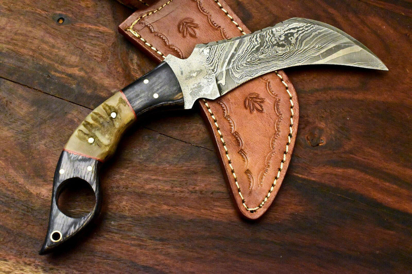 Handmade Damascus Karambit Best Karambit Damascus Steel Knife With Ram’s Horn Handle