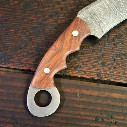 9" Damascus Karambit Damascus Steel Karambit Hunting Knife With Wood Handle and Sheath