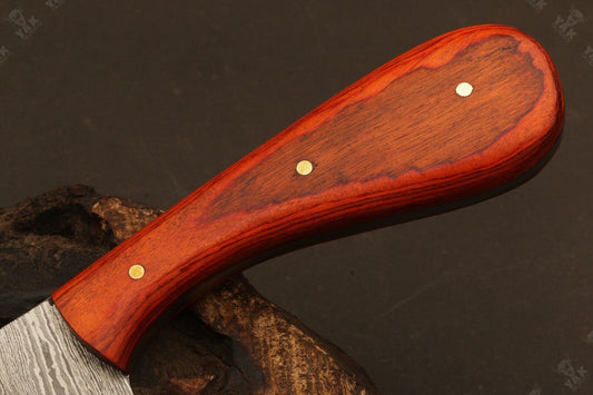 9"Hand Forged Damascus Steel Bull Cutter Knife Custom Cowboy Bull Knife with Wood Handle