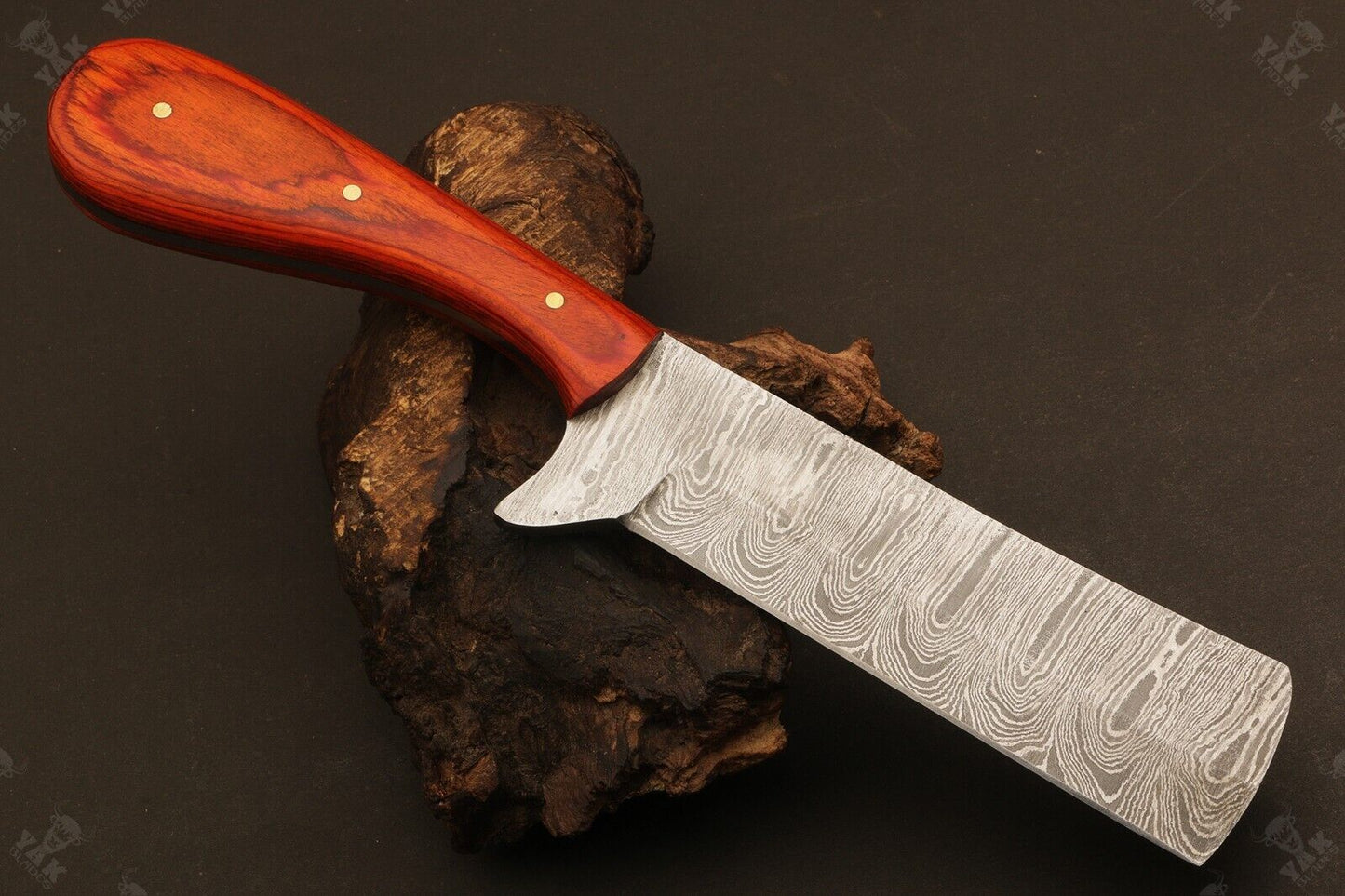 9"Hand Forged Damascus Steel Bull Cutter Knife Custom Cowboy Bull Knife with Wood Handle