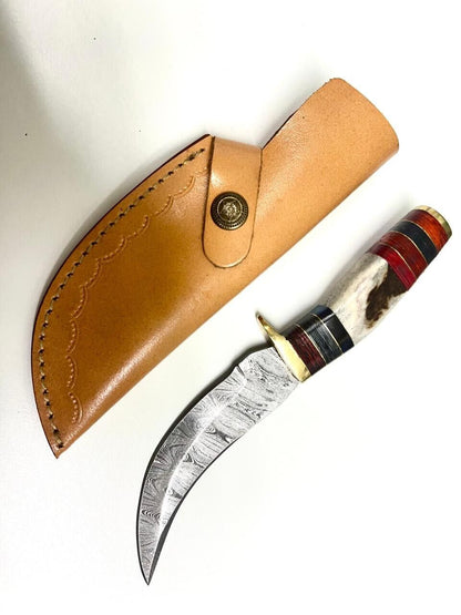 Heritage Forge Damascus Bowie Knife Stag Handle Custom Handmade Hunting Survival