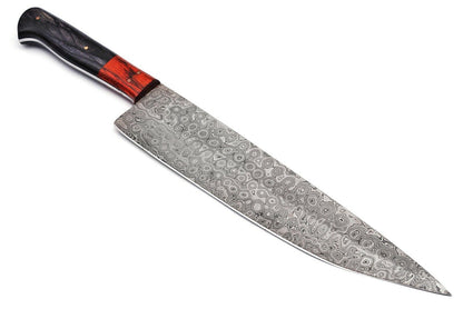 15" Handmade Damascus Steel Chef Knife – Custom Kitchen Knife with 10" Blade & Color Wood Handle