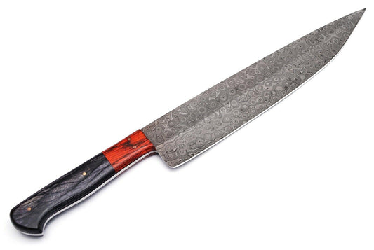 15" Handmade Damascus Steel Chef Knife – Custom Kitchen Knife with 10" Blade & Color Wood Handle