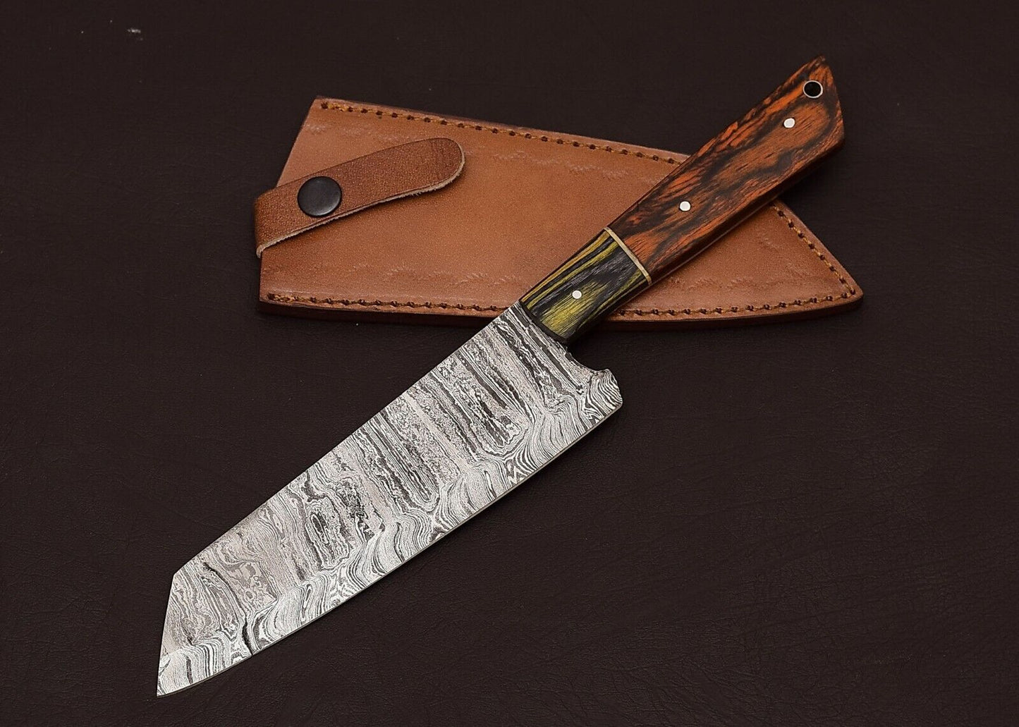 Custom Damascus Steel Chef & Hunting Knife 8" Blade with Pakka Wood Handle