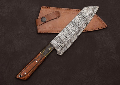 Custom Damascus Steel Chef & Hunting Knife 8" Blade with Pakka Wood Handle