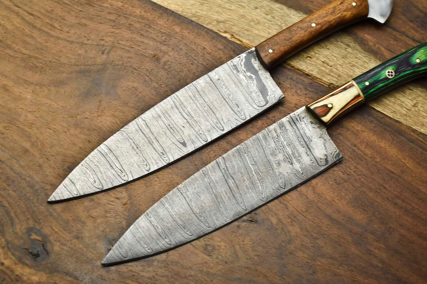 Lot of 2 Handmade Damascus Steel Chef Knives | Full Tang Set