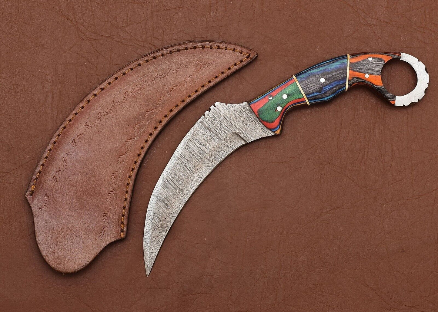 Custom Handmade Damascus Karambit Knife Best Karambit With Wood Handle