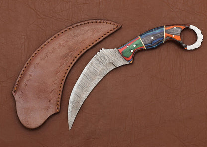 Custom Handmade Damascus Karambit Knife Best Karambit With Wood Handle