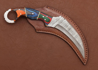 Custom Handmade Damascus Karambit Knife Best Karambit With Wood Handle