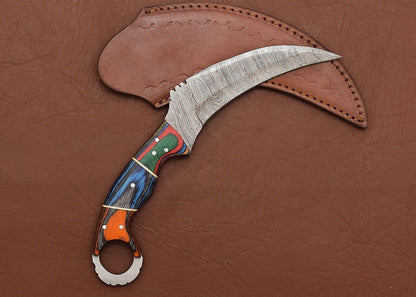 Custom Handmade Damascus Karambit Knife Best Karambit With Wood Handle