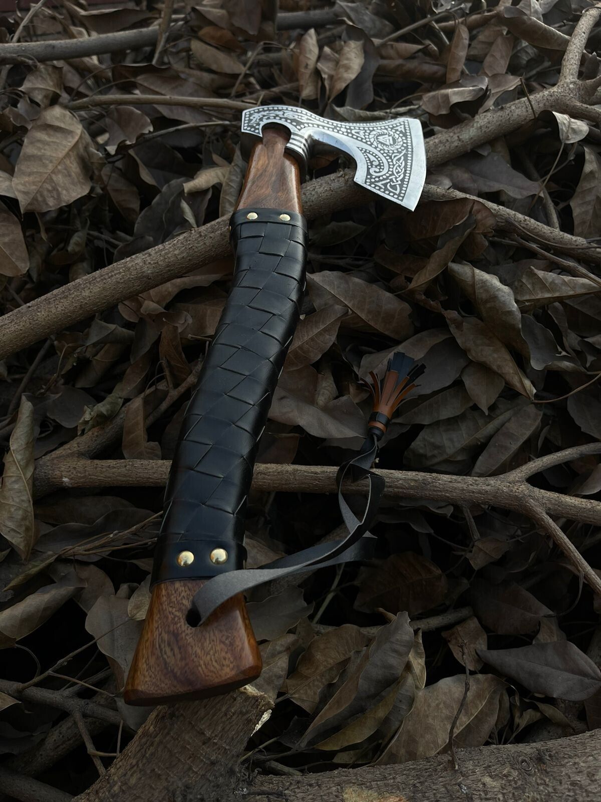 Handmade Viking Axe 18 Inch Hand Forged Carbon Steel with Leather Wrapped Rosewood Handle