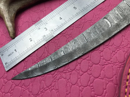 14" Handmade Damascus Skinner Knife Custom Fillet Knife with Leather Sheath