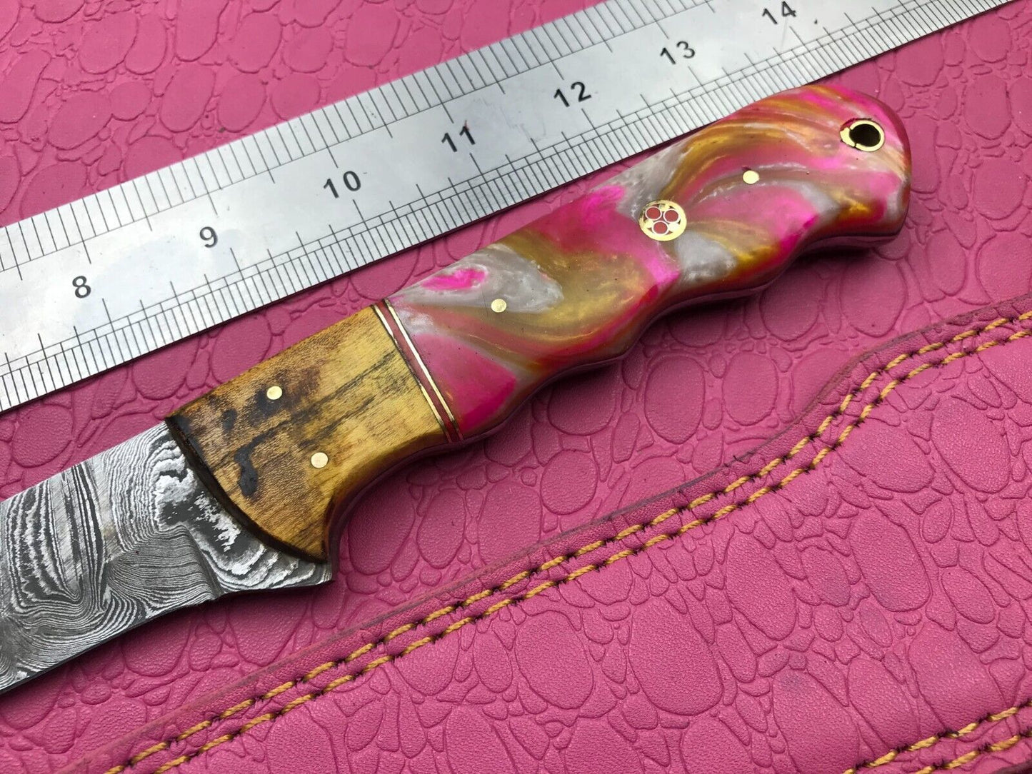 14" Handmade Damascus Skinner Knife Custom Fillet Knife with Leather Sheath