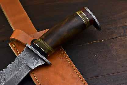 12 Inch Handmade Damascus Steel Bowie Knife with Walnut Wood Handle