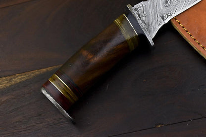 12 Inch Handmade Damascus Steel Bowie Knife with Walnut Wood Handle