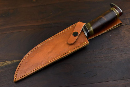 12 Inch Handmade Damascus Steel Bowie Knife with Walnut Wood Handle