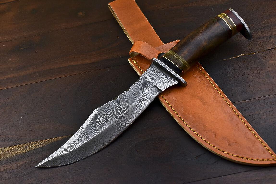 12 Inch Handmade Damascus Steel Bowie Knife with Walnut Wood Handle