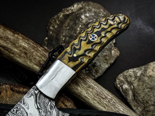 Unique Handmade Damascus Chef Knife | Wood Handle, Cow Leather Sheath, Full Tang