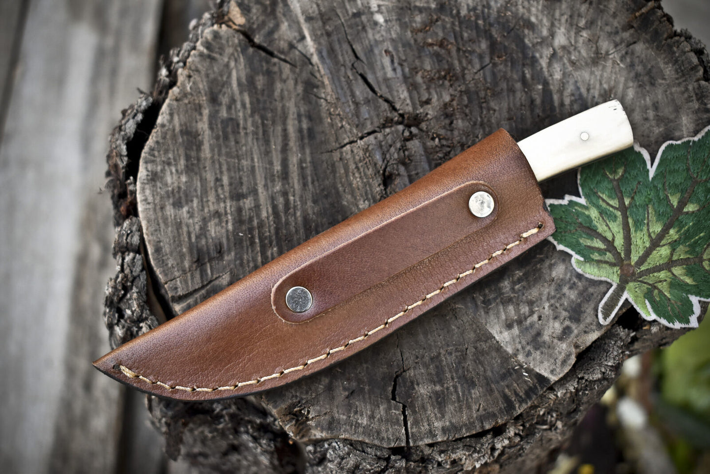 8.0 in Handmade Skinner Knife Twist Damascus Bone Micarta Bolster EDC