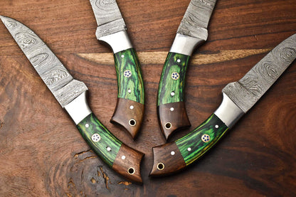 Custom Lot of 4 Rare Handmade Damascus Steel Blade Chef Knife Set – 100% Handmade
