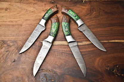 Custom Lot of 4 Rare Handmade Damascus Steel Blade Chef Knife Set – 100% Handmade