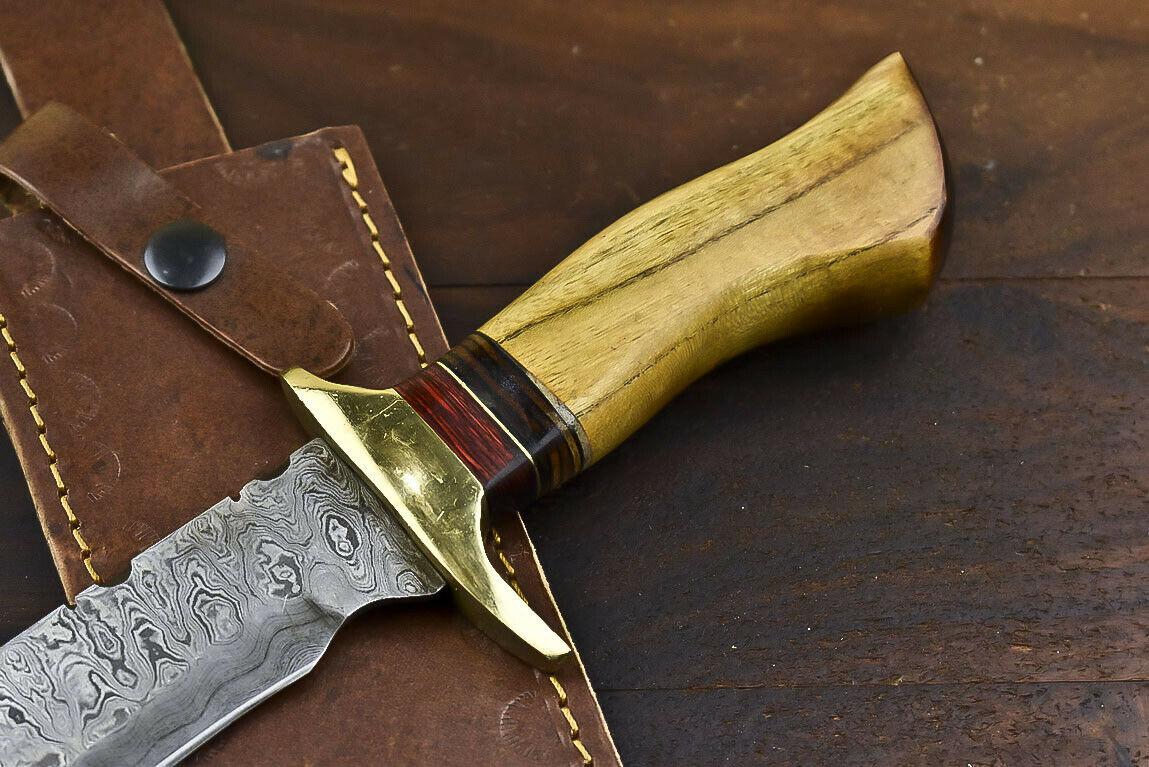 14.5" Damascus Bowie Knife – Walnut Wood Handle with Brass Guard