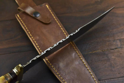 14.5" Damascus Bowie Knife – Walnut Wood Handle with Brass Guard