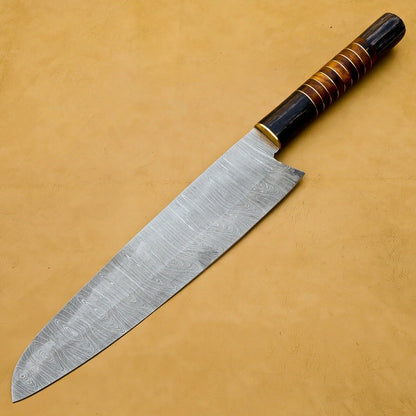 13'' Custom Handmade Chef Knife, Raindrop Pattern Damascus Steel