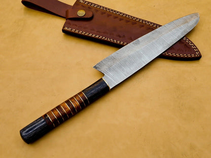13'' Custom Handmade Chef Knife, Raindrop Pattern Damascus Steel
