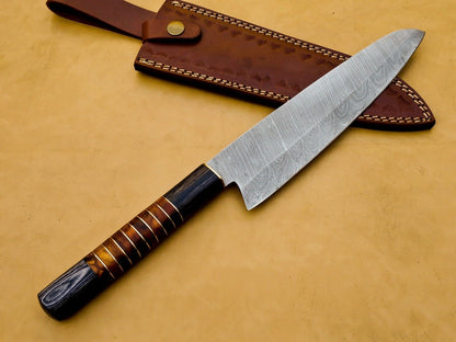 13'' Custom Handmade Chef Knife, Raindrop Pattern Damascus Steel