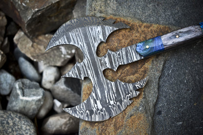Handmade Clever Chopper Axe Knife Twist Damascus Hard Wood Tactical with Leather Sheath