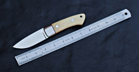 Custom Handmade Full Tang D2 Steel High Polish Skinner Knife | Hunting & EDC with Leather Sheath