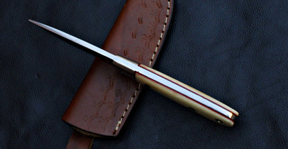 Custom Handmade Full Tang D2 Steel High Polish Skinner Knife | Hunting & EDC with Leather Sheath