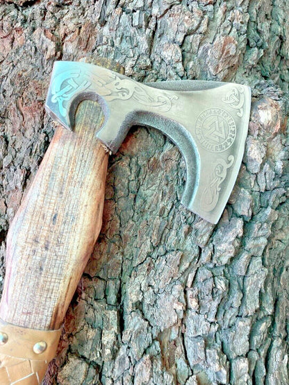 Custom Handmade Viking Axe – Bushcraft and Forest Hatchet with Leather Sheath