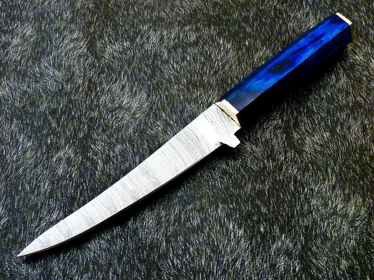 12" Handmade Damascus Steel Chef Knife – Custom Forged Kitchen Knife with Hardwood Handle and Brass Bolster