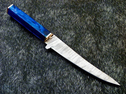 12" Handmade Damascus Steel Chef Knife – Custom Forged Kitchen Knife with Hardwood Handle and Brass Bolster