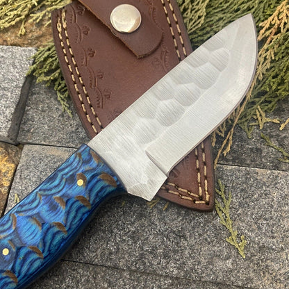 Hand Forged D2 Steel EDC Skinner Hunting Knife – Full Tang with Leather Sheath