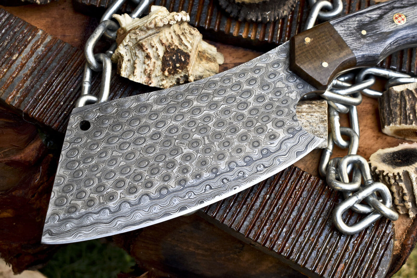 Custom Clever Chopper Chef Knife Rain Drop Damascus Hard Wood Survival