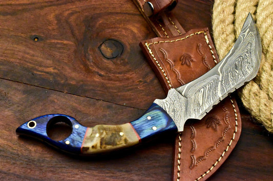 Handmade Damascus Karambit Full Tang Karambit Damascus Steel Knife With Ram’s Horn Handle