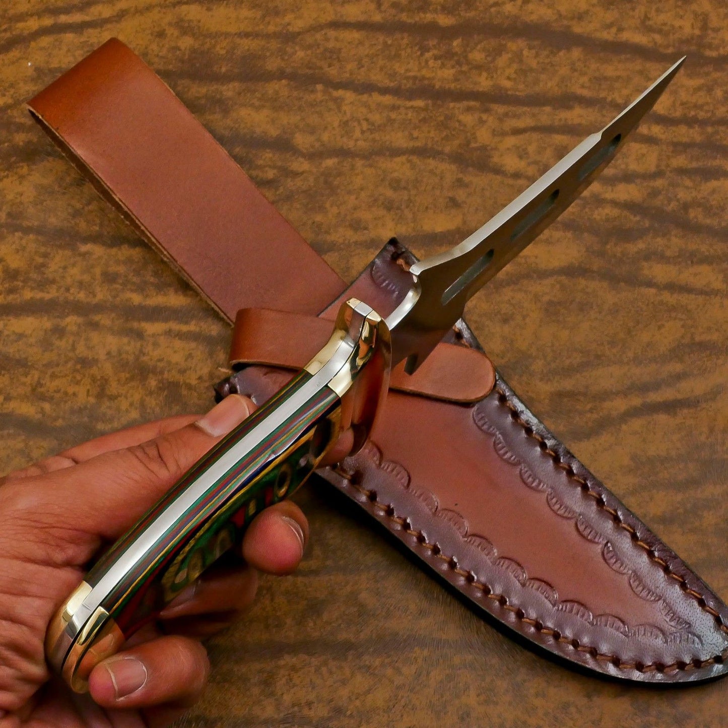 Handmade D2 Steel Full Tang Bowie Knife | 12" Hunting & Camping Blade