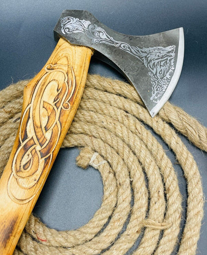 Handmade Forged Damascus Steel Viking Bearded Camping Hatchet Tomahawk Axe