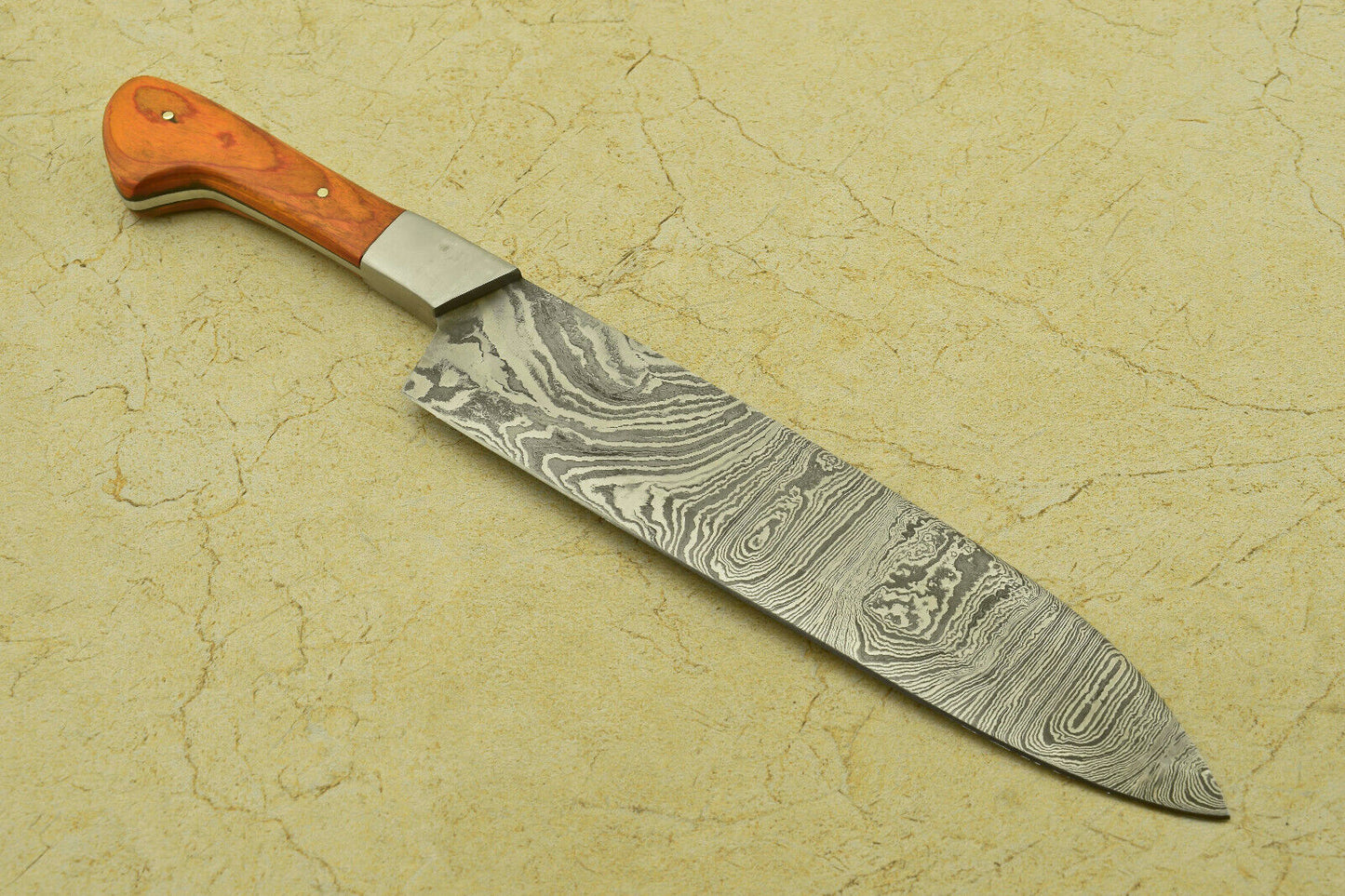 Custom Handmade Forged Damascus Steel Chef Kitchen Knife with Pakka Wood Handle – 11.75" Professional Cooking Knife