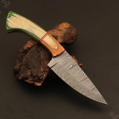 Heritage Forge Fire Damascus Steel Hunting Knife with Wood Handle