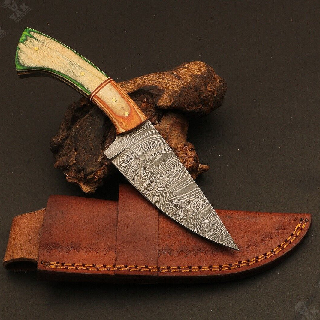 Heritage Forge Fire Damascus Steel Hunting Knife with Wood Handle