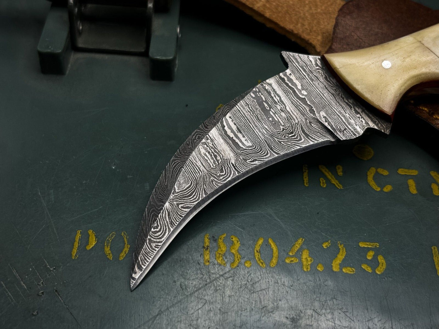 Handmade 7.5” Damascus Karambit Knife Damascus Steel Karambit with Bone Handle